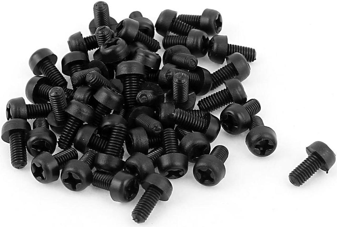 M3 x 6mm Plastic Phillips Cross Pan Head Machine Screws Black 50 PCS