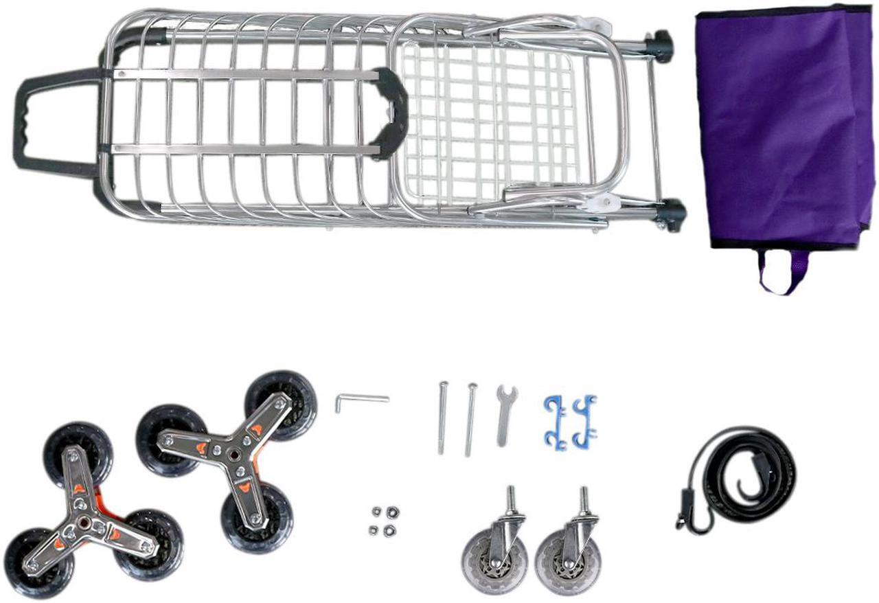 Alt view image 5 of 7 - Stair Climber Foldable Cart Shopping Transport Up to 110 Pounds, Silver White 1