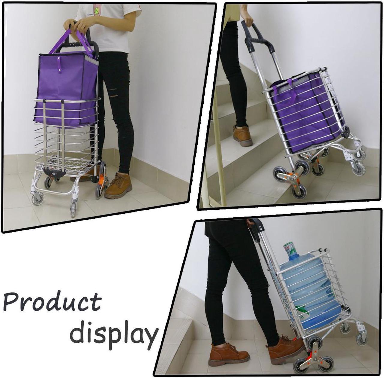 Alt view image 7 of 7 - Stair Climber Foldable Cart Shopping Transport Up to 110 Pounds, Silver White 1