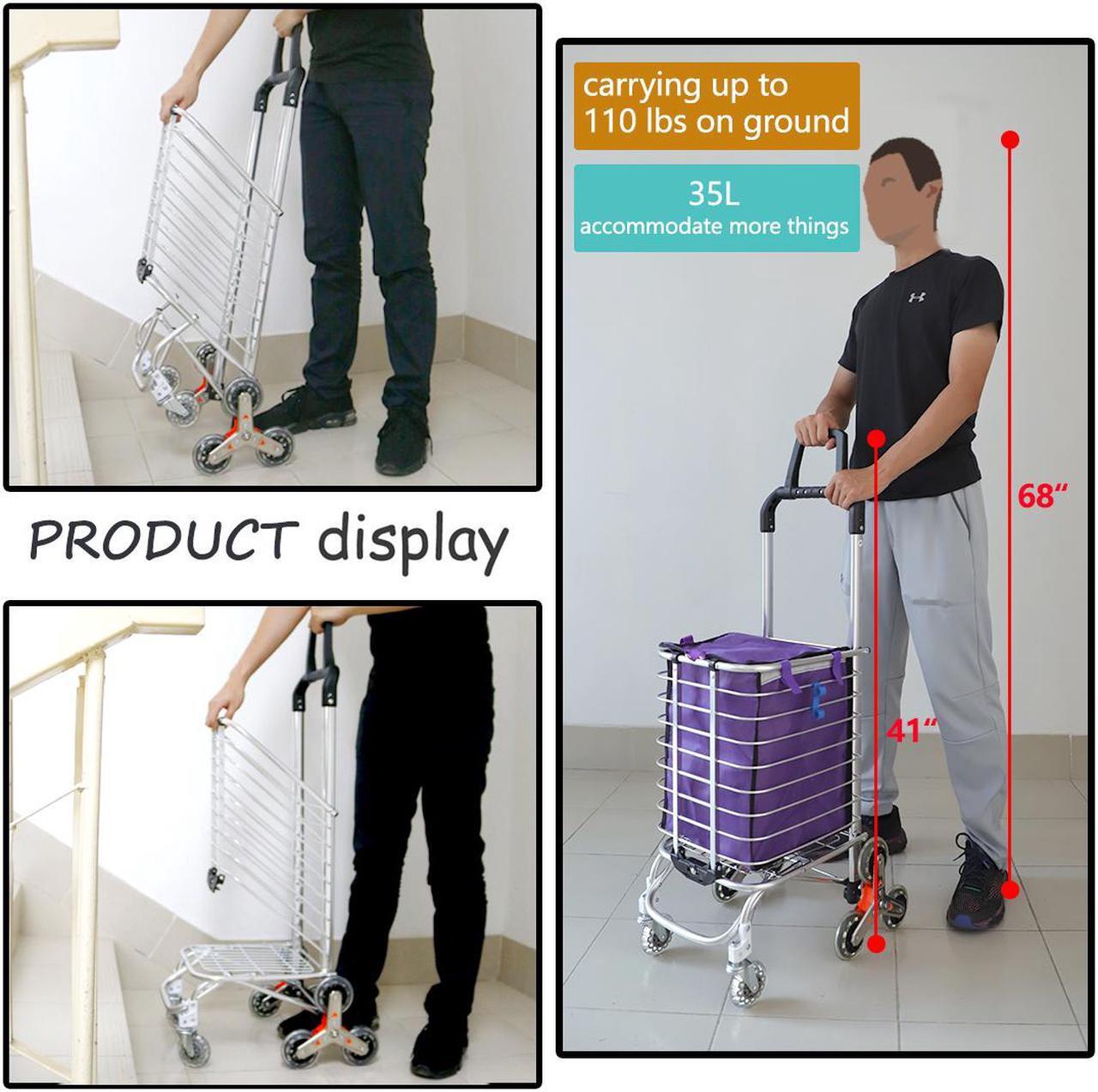 Alt view image 4 of 7 - Stair Climber Foldable Cart Shopping Transport Up to 110 Pounds, Silver White 1