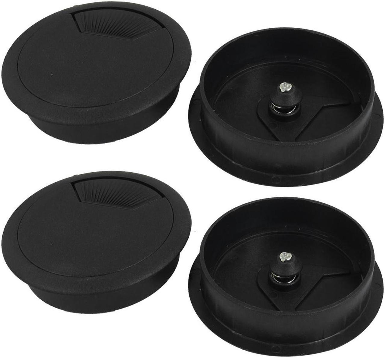 Black Round Plastic Computer Desk Grommet Cable Hole Cover 60mm 4 Pcs