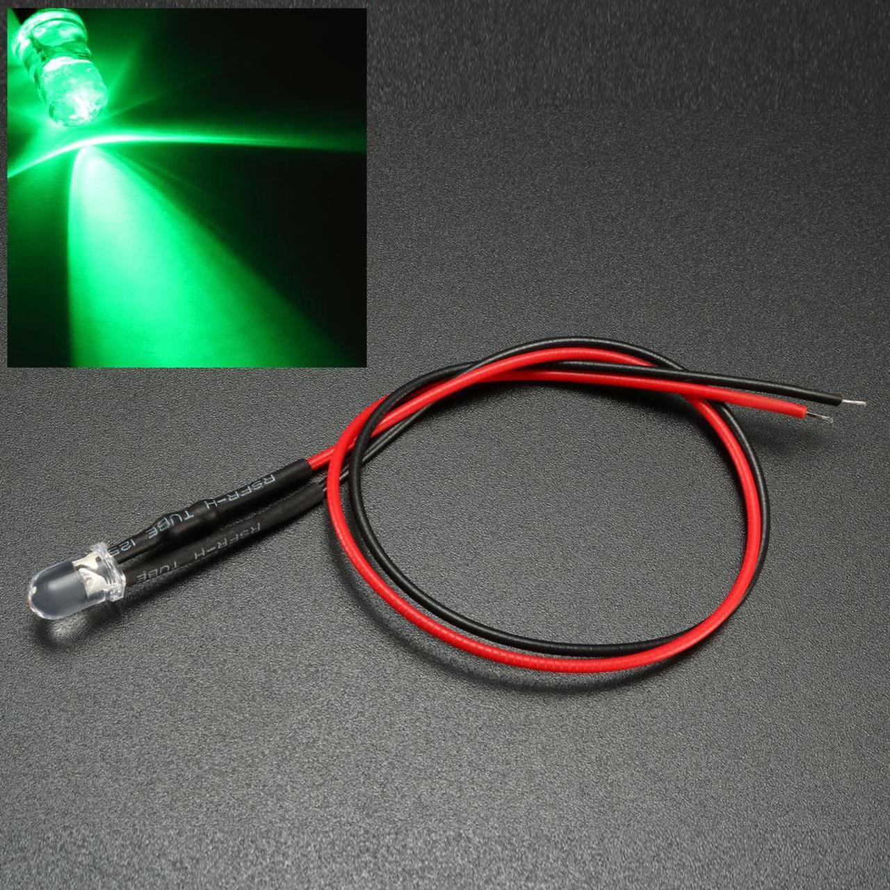 Alt view image 2 of 5 - 10Pcs 5mm Pre-Wired Diffused LED Diodes Light 20mA DC 9-12V Green Light