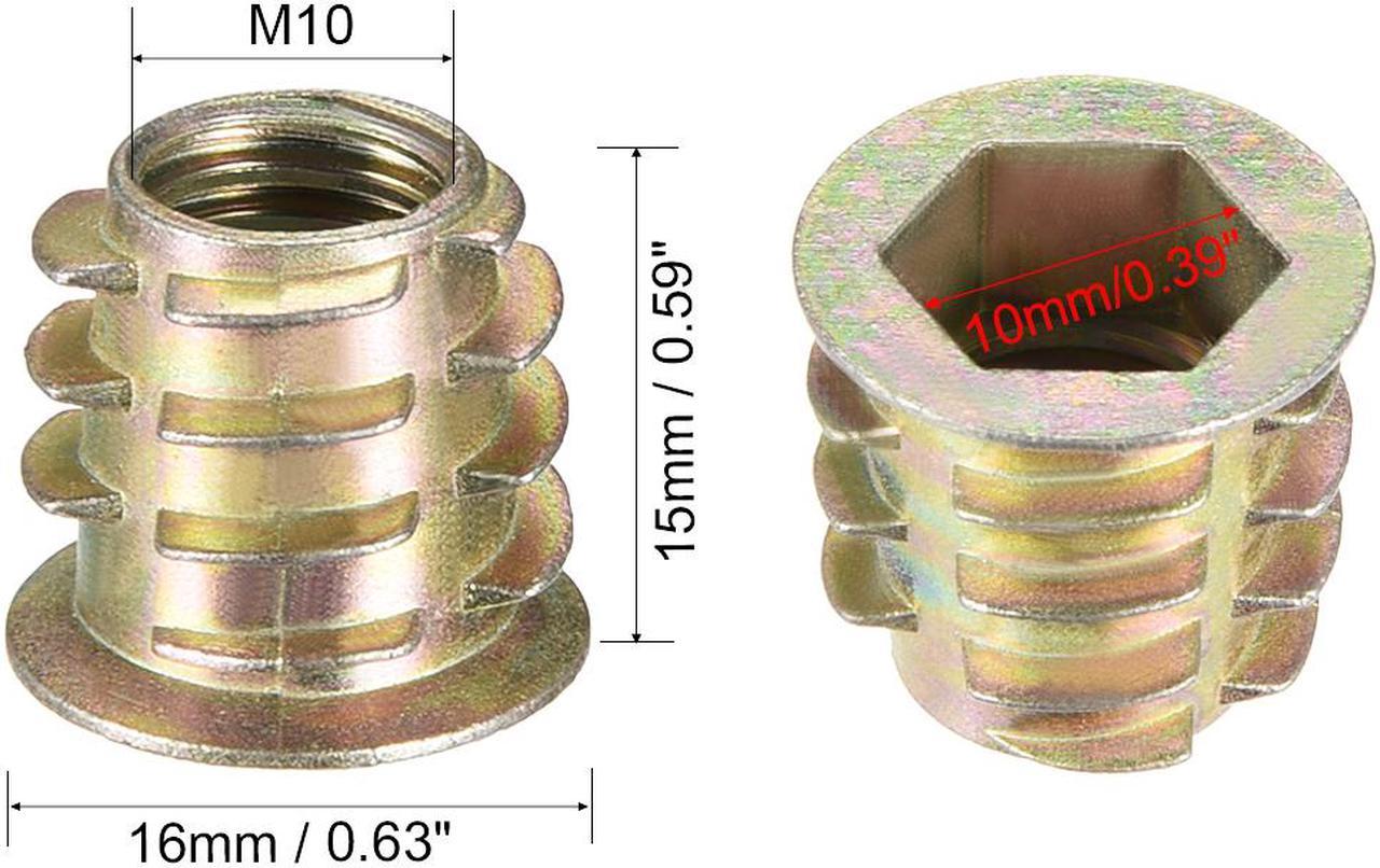 Alt view image 4 of 4 - Threaded Insert Nuts Zinc Alloy Hex Socket M10 Internal Thread 15mm Length 20pcs