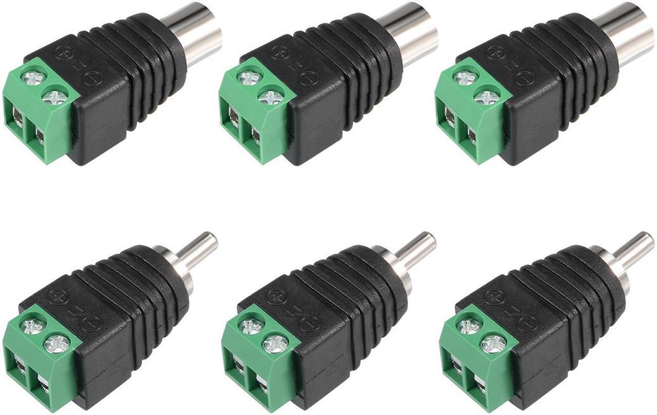 Main image of Unique Bargains 6Pcs RCA Female Male Connector to AV 2-Screw Terminal Block Audio Video Adapter CCTV