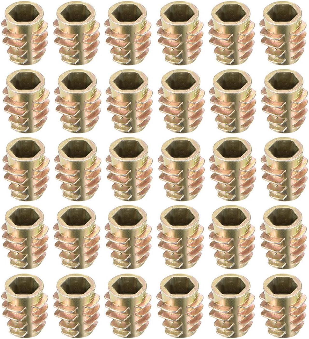 Threaded Insert Nuts Zinc Alloy Hex-Flush M6 Internal Threads 13mm Length 30pcs