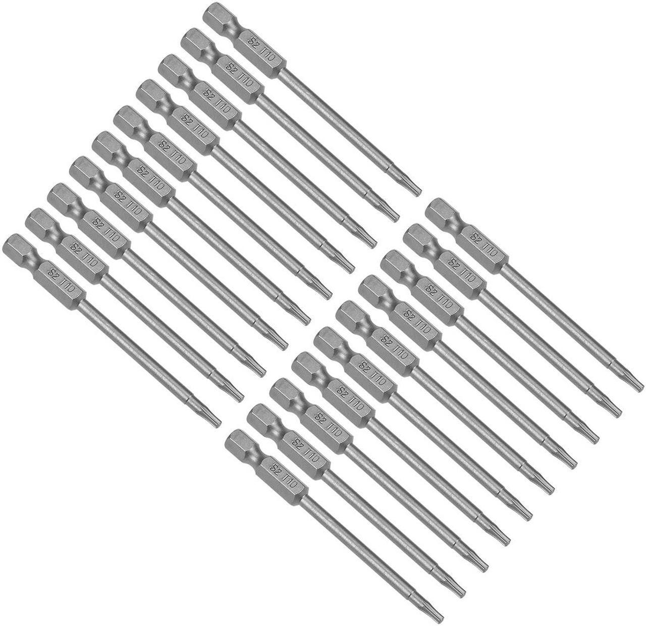Main image of 20pcs 75mm Long 1/4" Hex Shank T10 Torx Screwdriver Bits S2 High Alloy Steel
