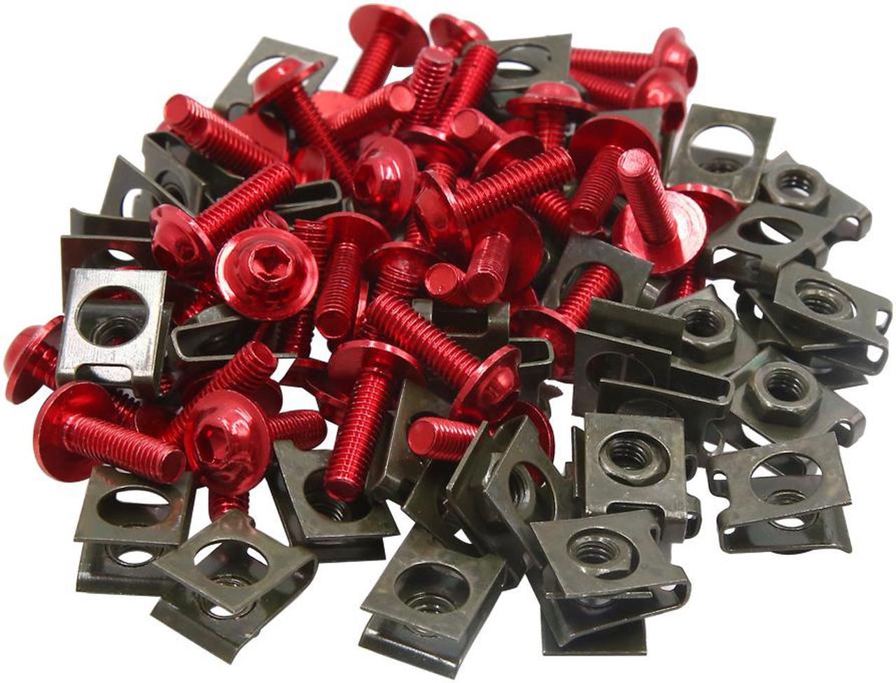 40pcs Metal M6 U-Type Rivets Motorcycle Fasteners Clips w Red Bolts Screws