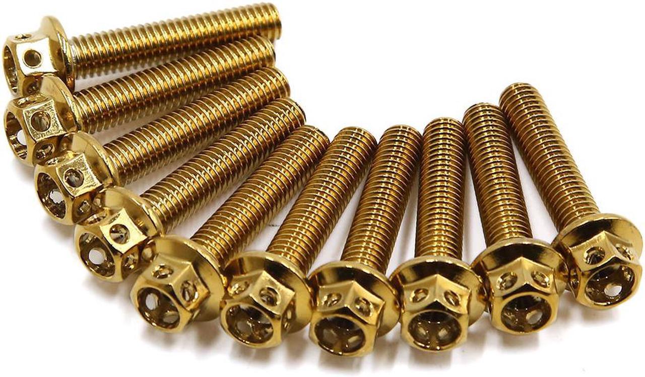 10pcs Gold Tone M6 x 30mm Motorcycle Titanium Alloy Hexagon Bolts Clips Screws