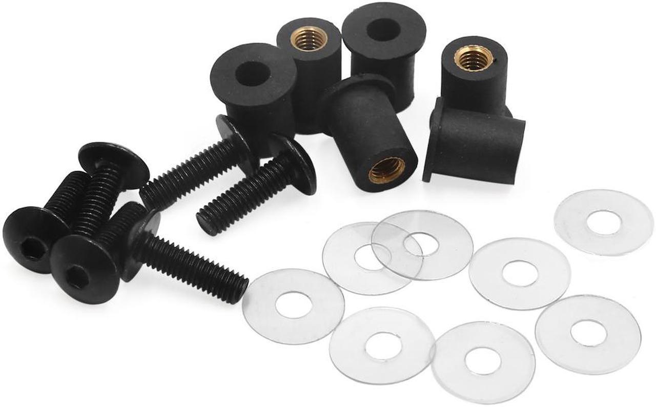 6 Set Black 5mm Thread Diameter Motorcycle Windscreen Windshield Screw Nut