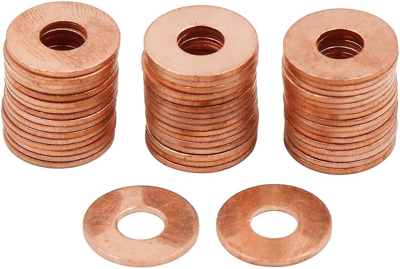 50 Pcs 6mm Inner Diameter Copper Washers Flat Sealing Gasket Rings for Car