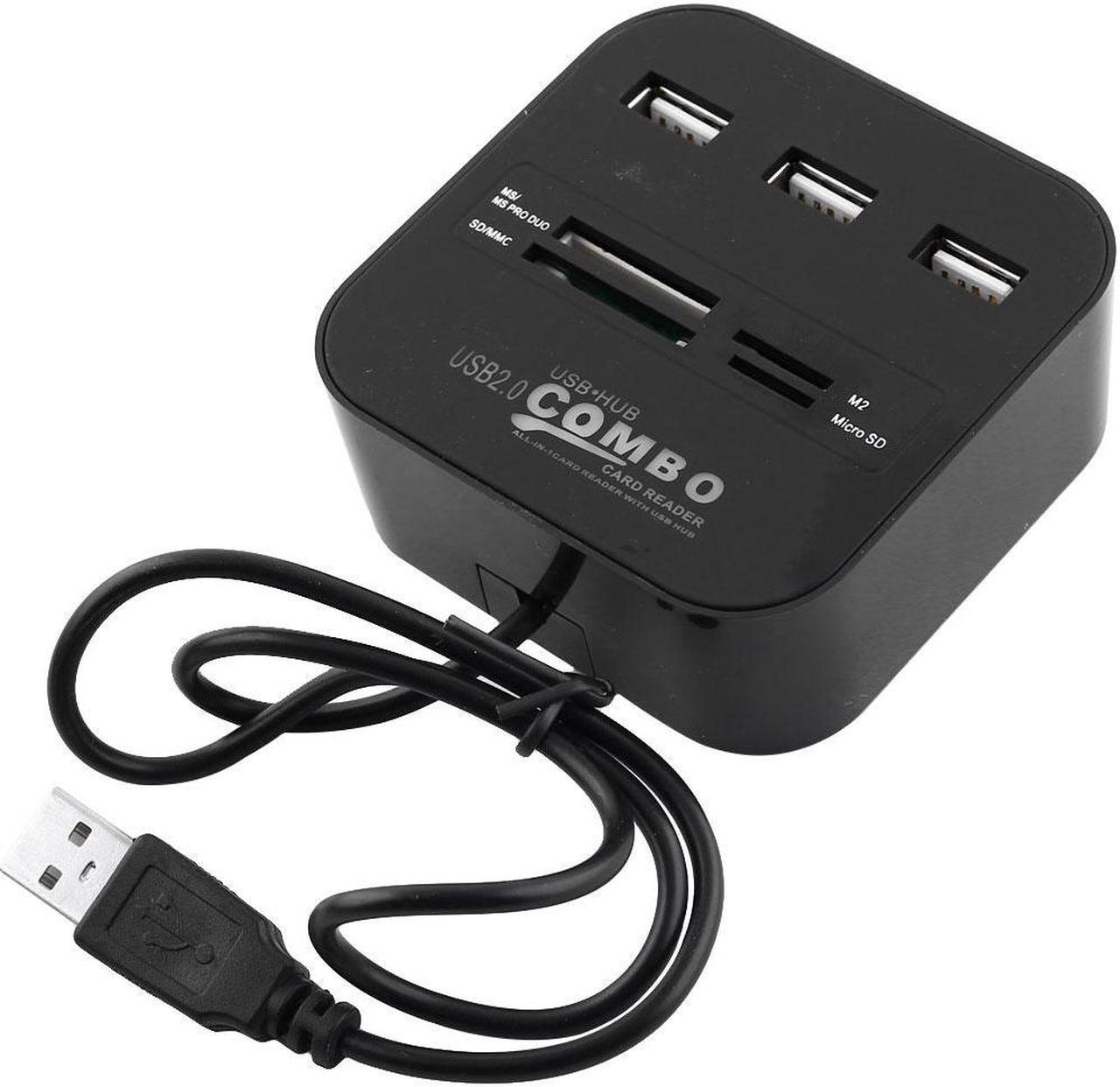 3 Port USB 2.0 Hub Micro SD TF Memory Card Reader Combo Adapter Black