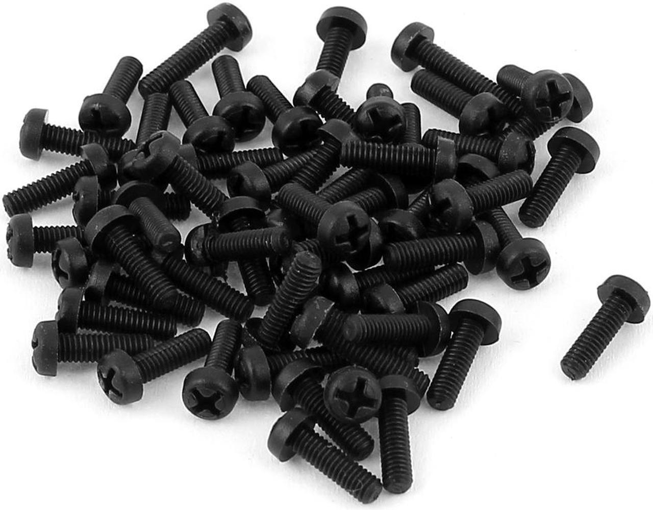 M2.5 x 8mm Nylon Phillips Cross Pan Head Machine Screws Black 50 PCS