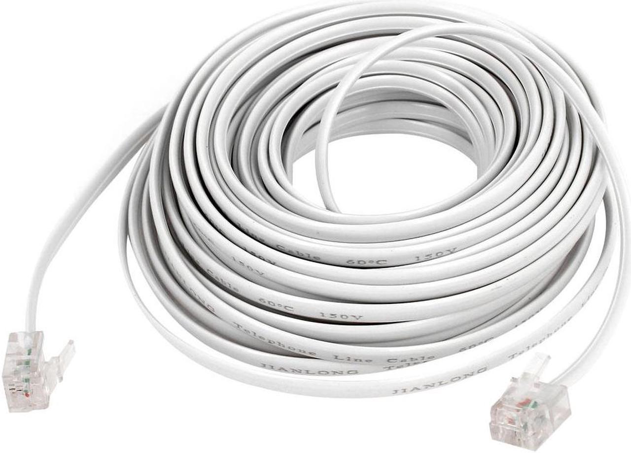 Unique Bargains 10M 33Ft Length 6P2C RJ11 Male Plug Phone Telephone Extension Cable Cord White