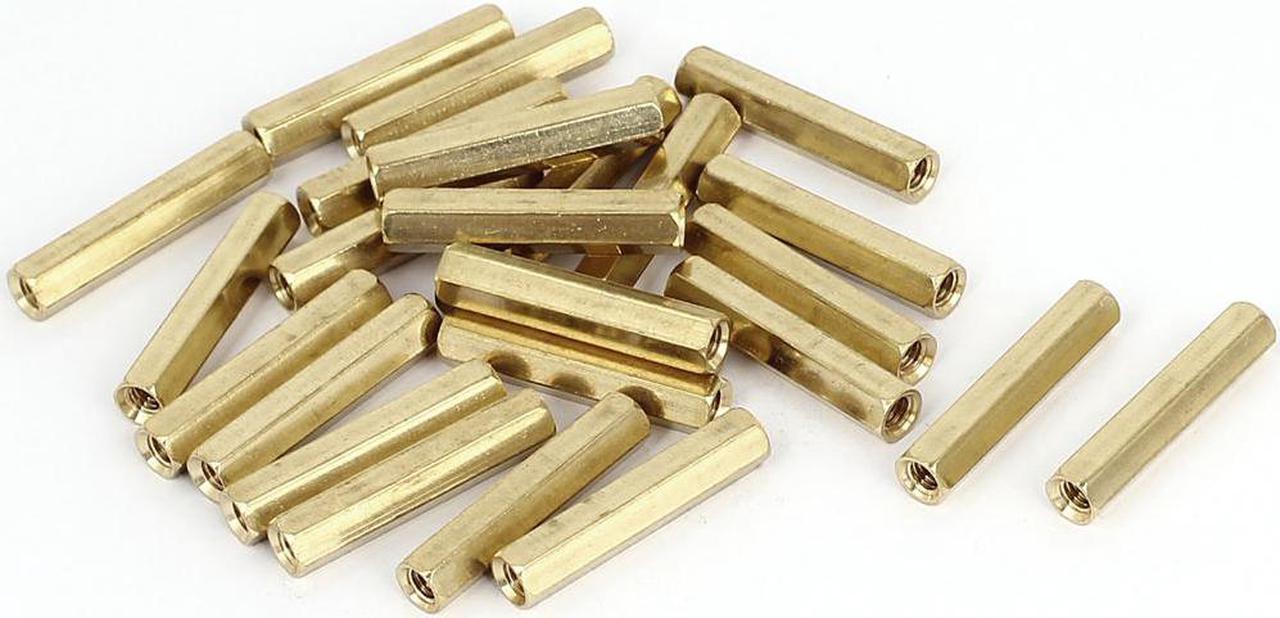 M4 x 30mm Female Thread Brass Hex Standoff Pillar Rod Spacer Coupler Nut 25pcs