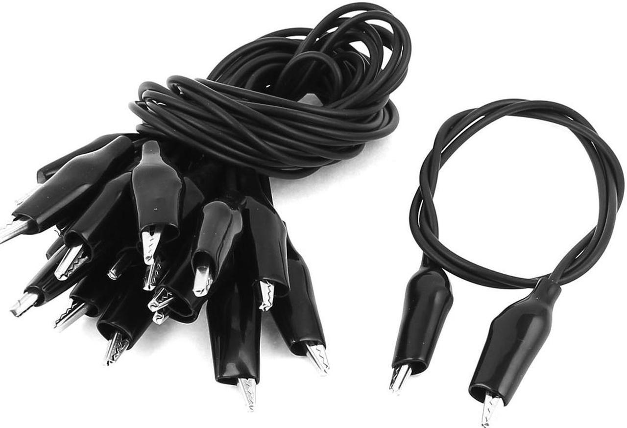 10pcs Black Insulated Dual Ended Test Leads Crocodile Alligator Clip Wire 47cm