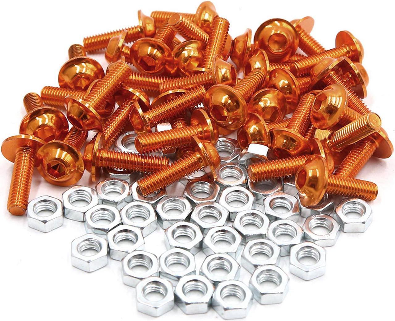 40pcs M6 Orange Aluminum Alloy Hex Socket Head Motorcycle Bolts Screws Nuts