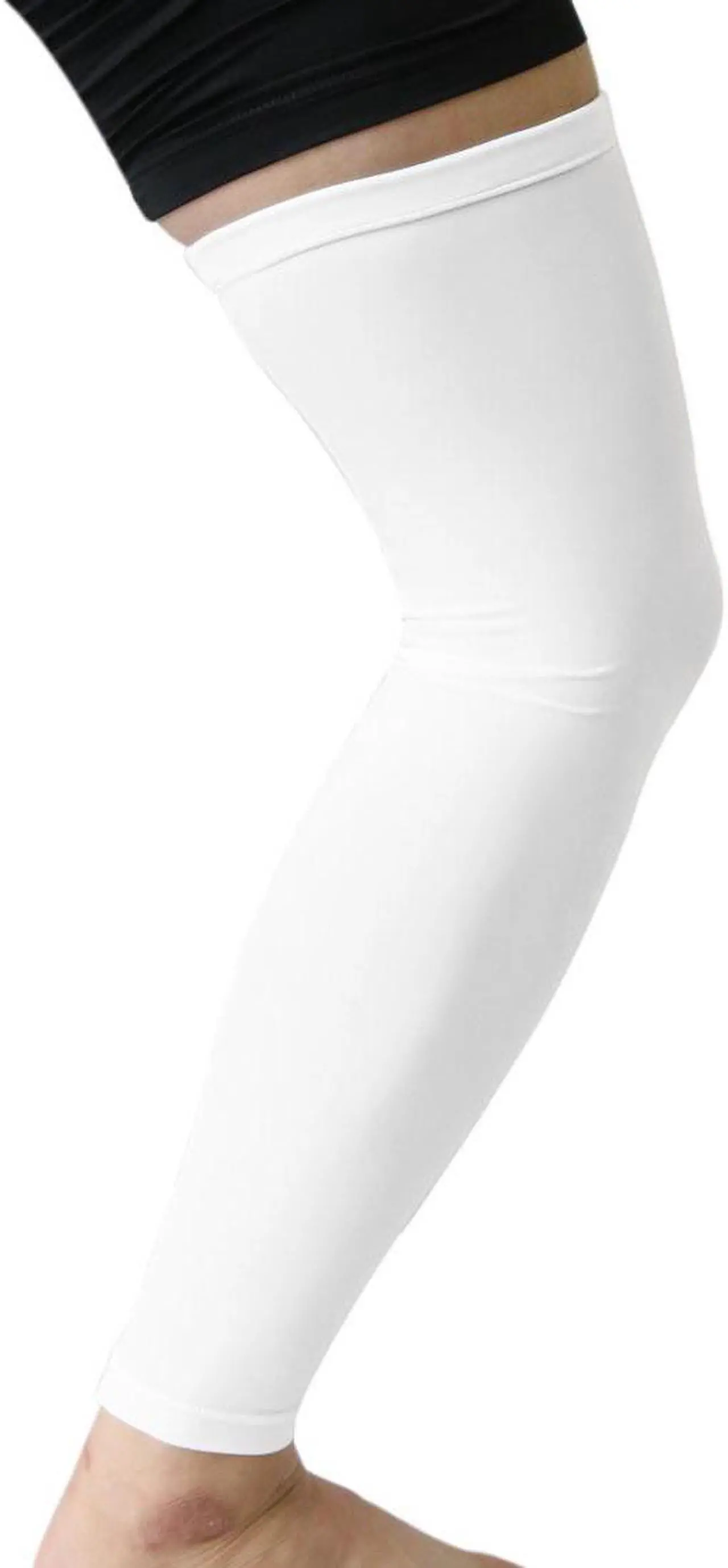 Alt view image 2 of 3 - White XL Size Long Outdoor Sport Stretch Brace Leg Sleeve Knee Calf UV Protector