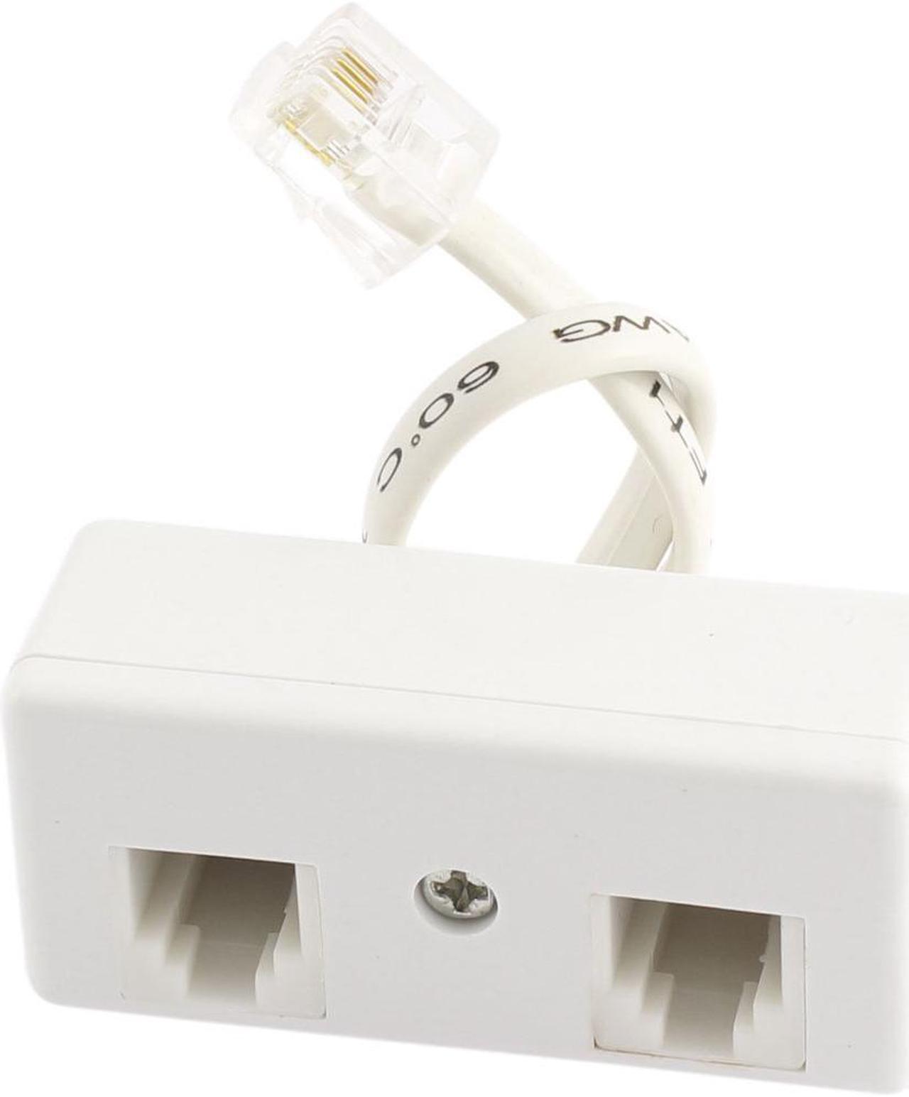 Unique Bargains White RJ11 6P4C Male to 2 Female Plug Telephone Adapter ADSL Splitter