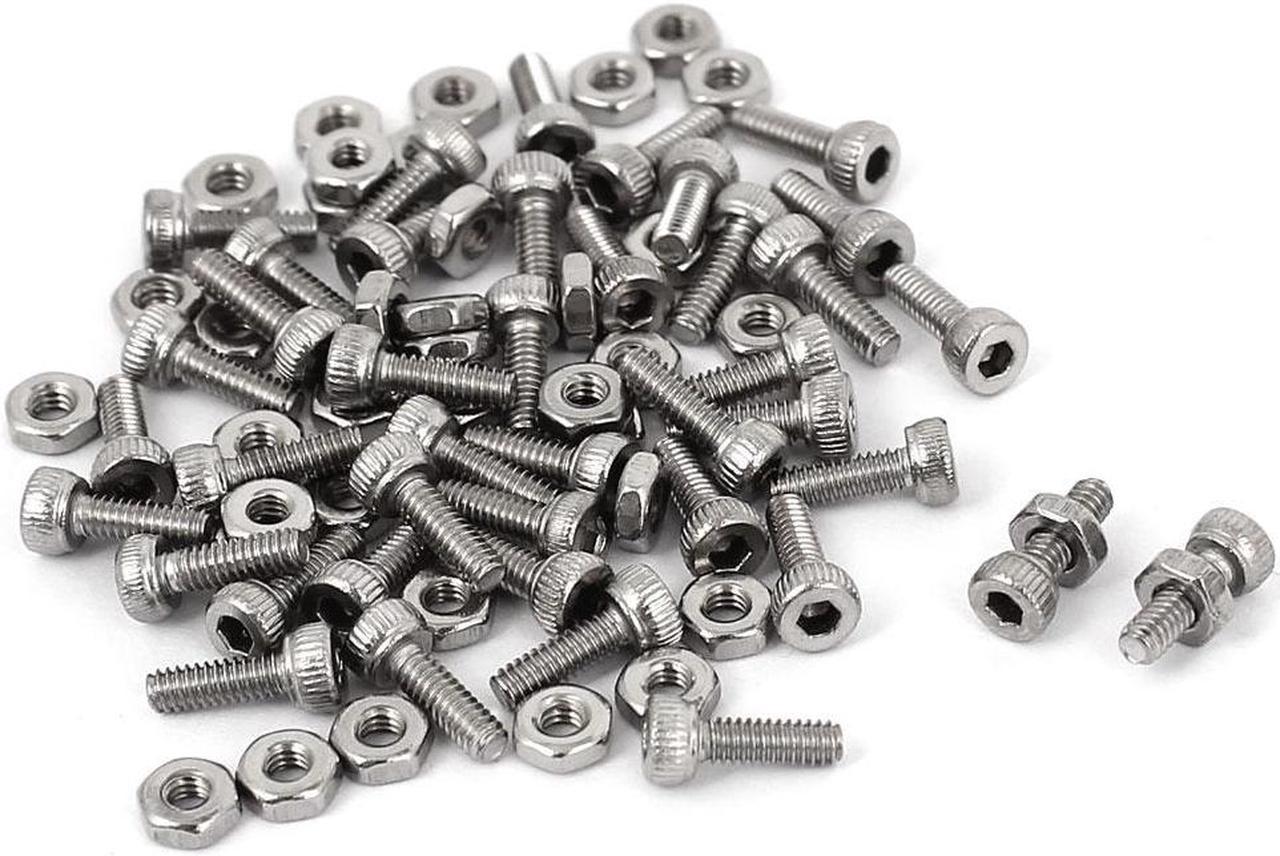 M2x6mm Stainless Steel Hex Socket Head Knurled Cap Screws Bolts Nut Set 50Pcs