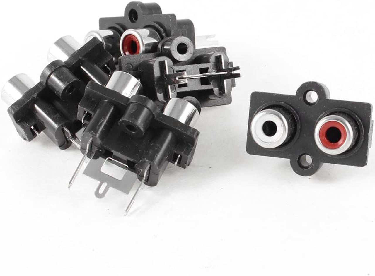 5Pcs PCB Mount 2 RCA Female Outlet Jack Connectic RCA Socket White Red