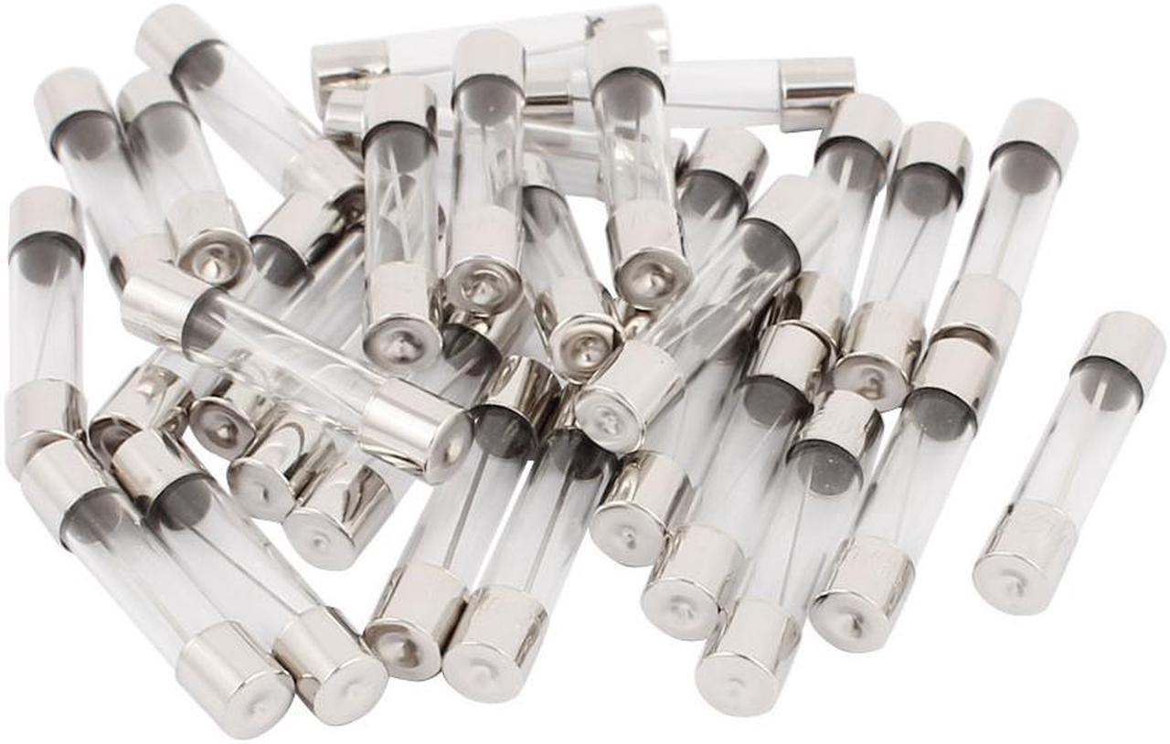 30Pcs 250V 15A 6mm x 30mm Cylinder Shape Glass Tube Fuse Silver Tone