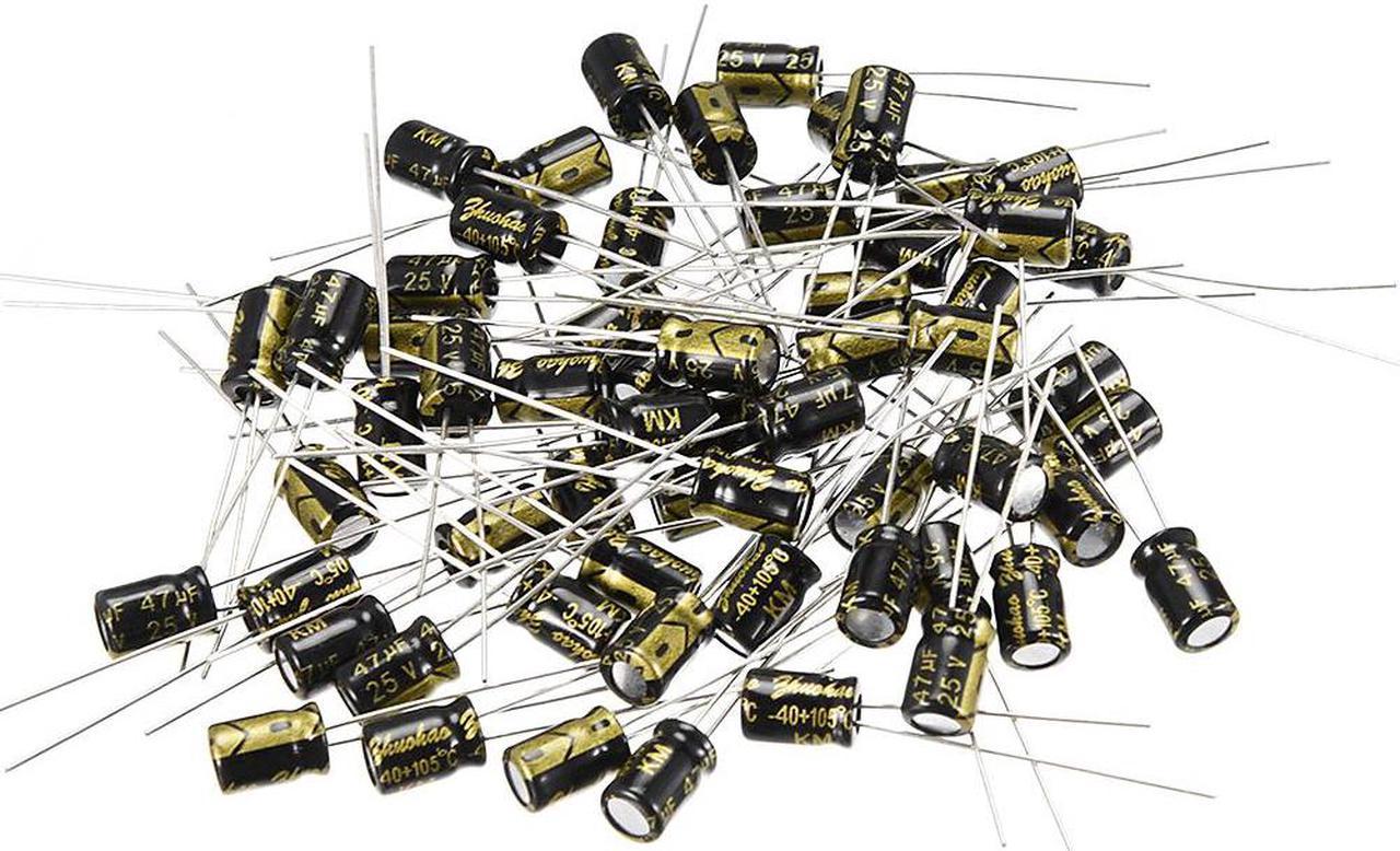 Aluminum Radial Electrolytic Capacitor 47uF 25V 2000H 5 x 7 mm Black 80pcs