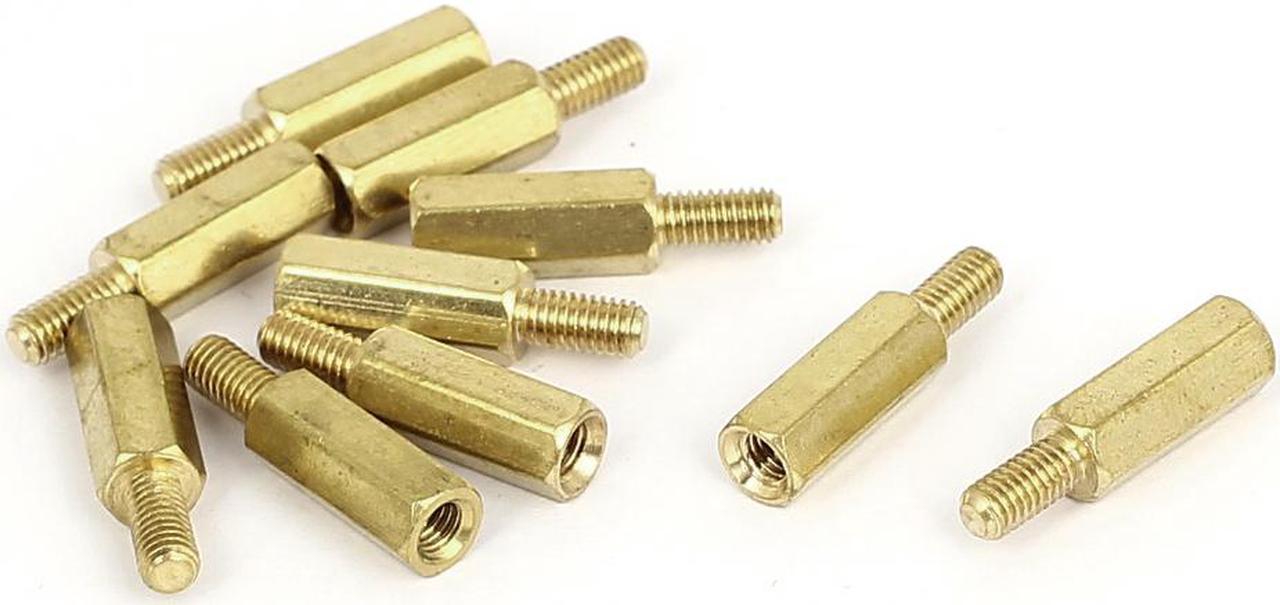 M4x12mm+6mm Male to Female Thread 0.5mm Pitch Brass Hex Standoff Spacer 10Pcs