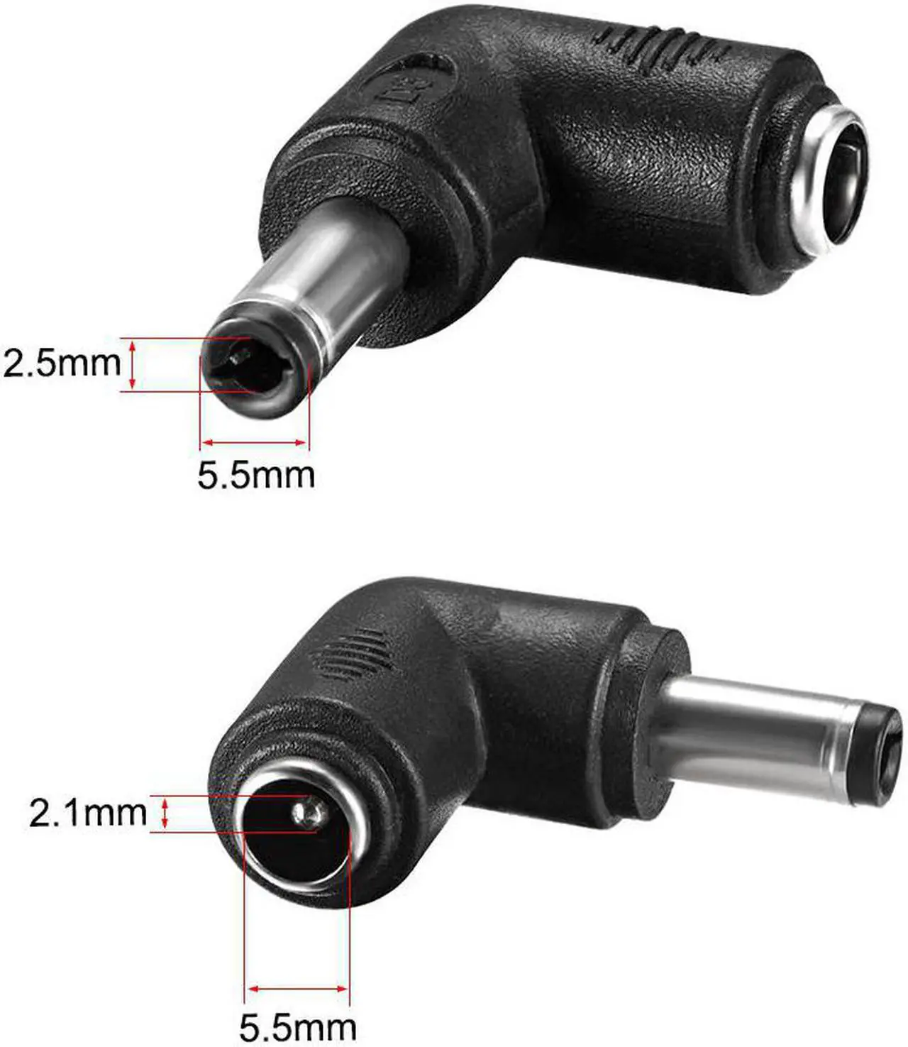 Alt view image 2 of 3 - DC Power Connector 90 Degree Right Angle 5.5mm x 2.5mm Male to 5.5mm x 2.1mm Female Coupler Adapter Converter 5Pcs