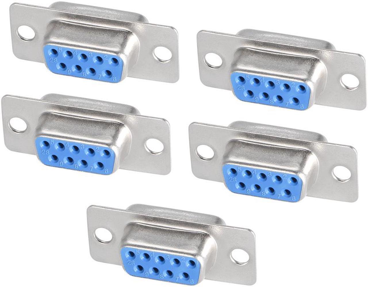 D-sub Connector DB9 Female Socket 9-pin 2-row Port Terminal Breakout for Mechanical Equipment CNC Computers Blue Pack of 5