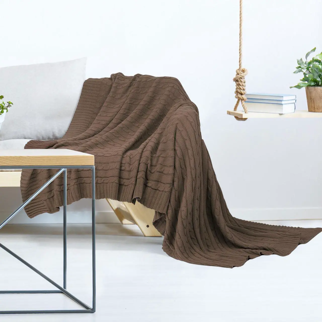 Alt view image 4 of 7 - Cotton Cable Knit Throw Blanket Super Soft Throw Couch Covers Decorative Knitted Blankets for Sofa Bed, Brown Throw(47" x 70")
