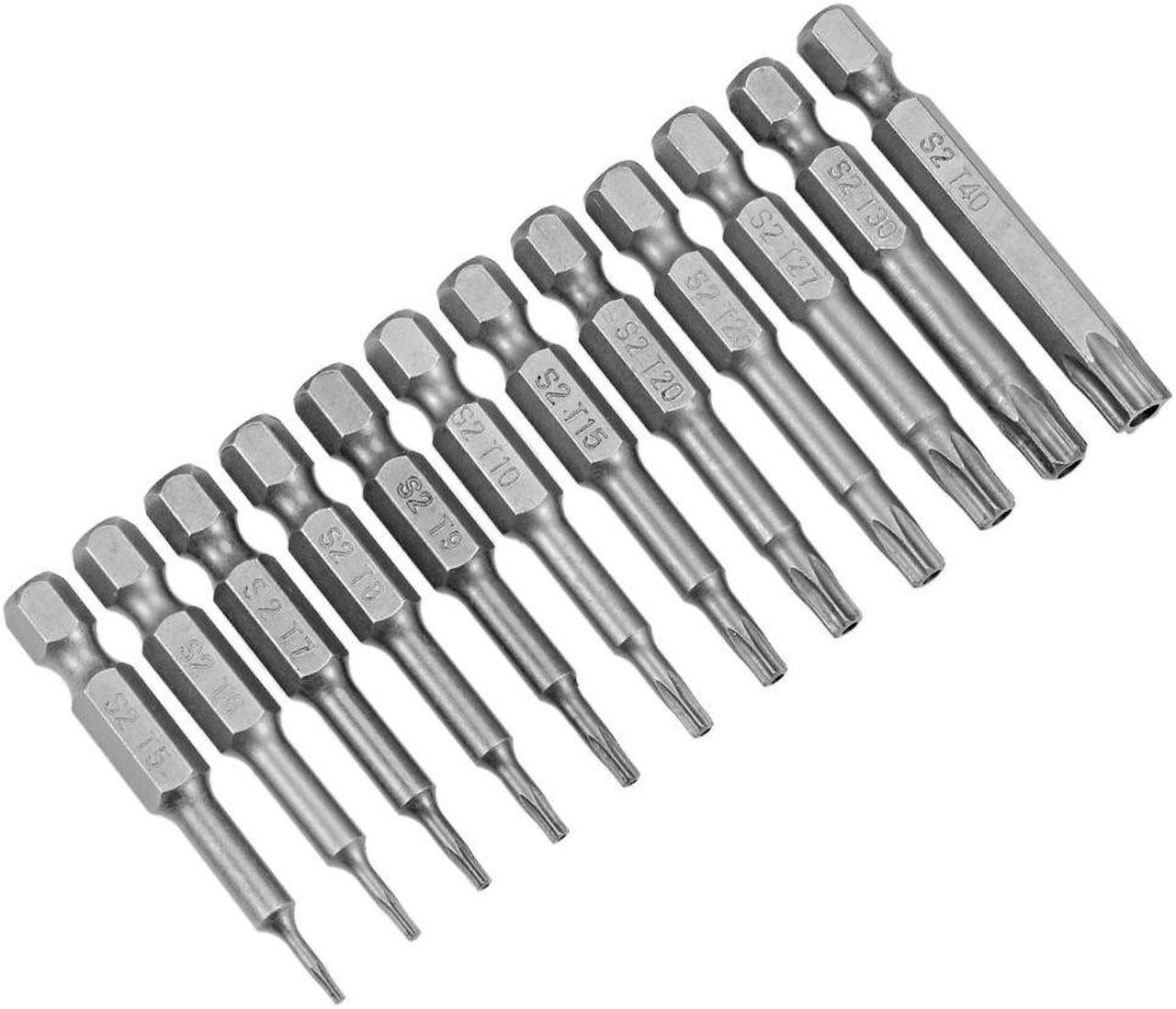 12pcs 1/4 Inch Hex Shank T5-T40 Magnetic Torx Security 50mm Length Screwdriver Bits Set, S2 High Alloy Steel Screw Driver Kit Tools