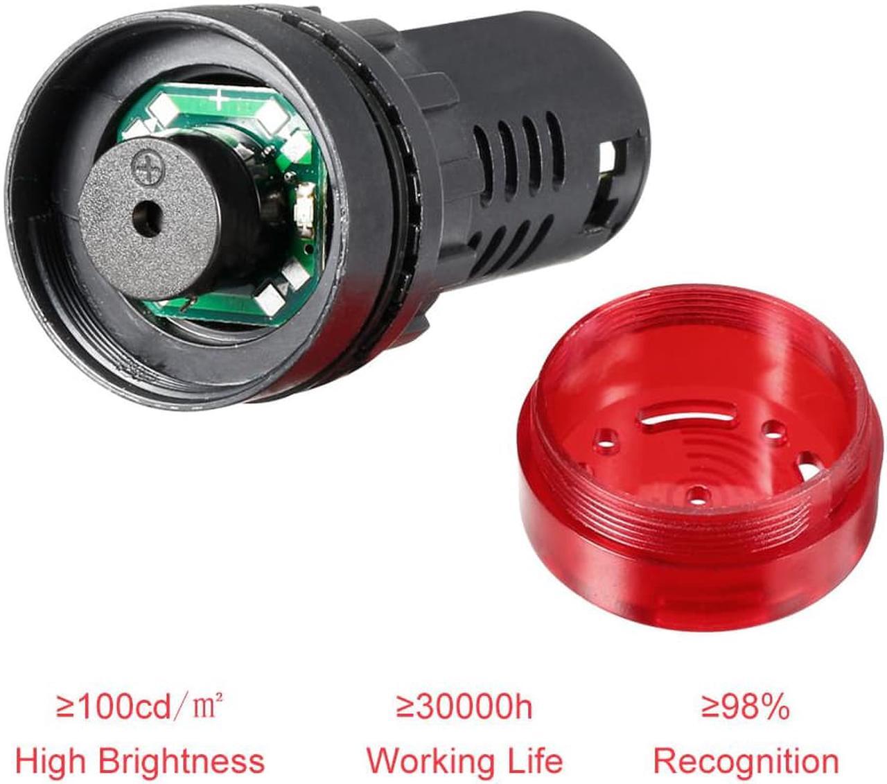 Alt view image 3 of 5 - Pilot Light AC/DC 24V Panel Indicator Flashing Alarm with Buzzer, Red LED, 2Pcs