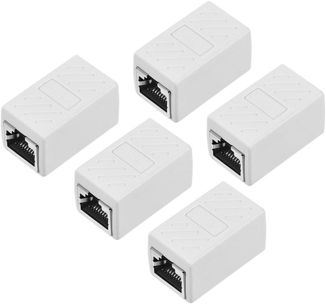 RJ45 Coupler Inline Connector Cat7 Cat6 Cat5e Ethernet Cable Extender Adapter Female To Female 36x20x20mm White 5Pcs