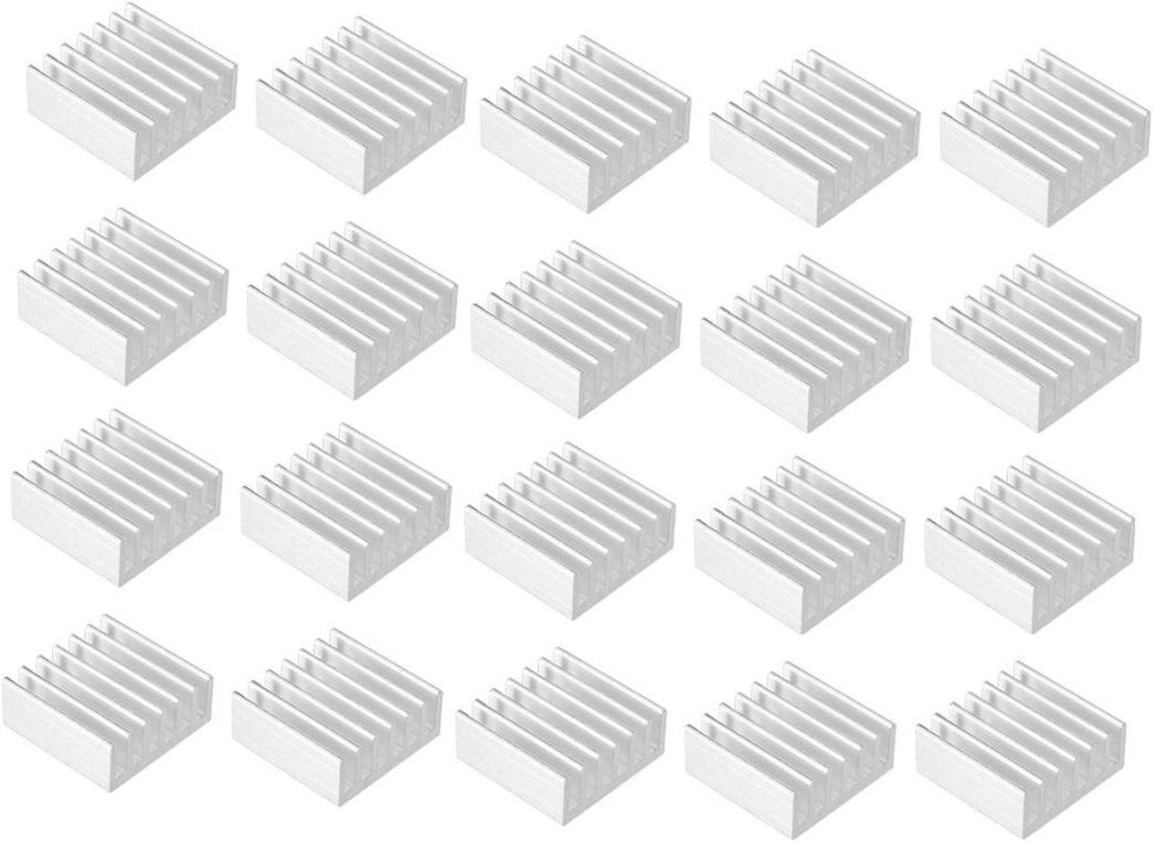 Aluminum Heatsink Cooler Circuit Board Cooling Fin Silver Tone 14mmx14mmx6mm 20Pcs for Led Semiconductor Integrated Circuit Device