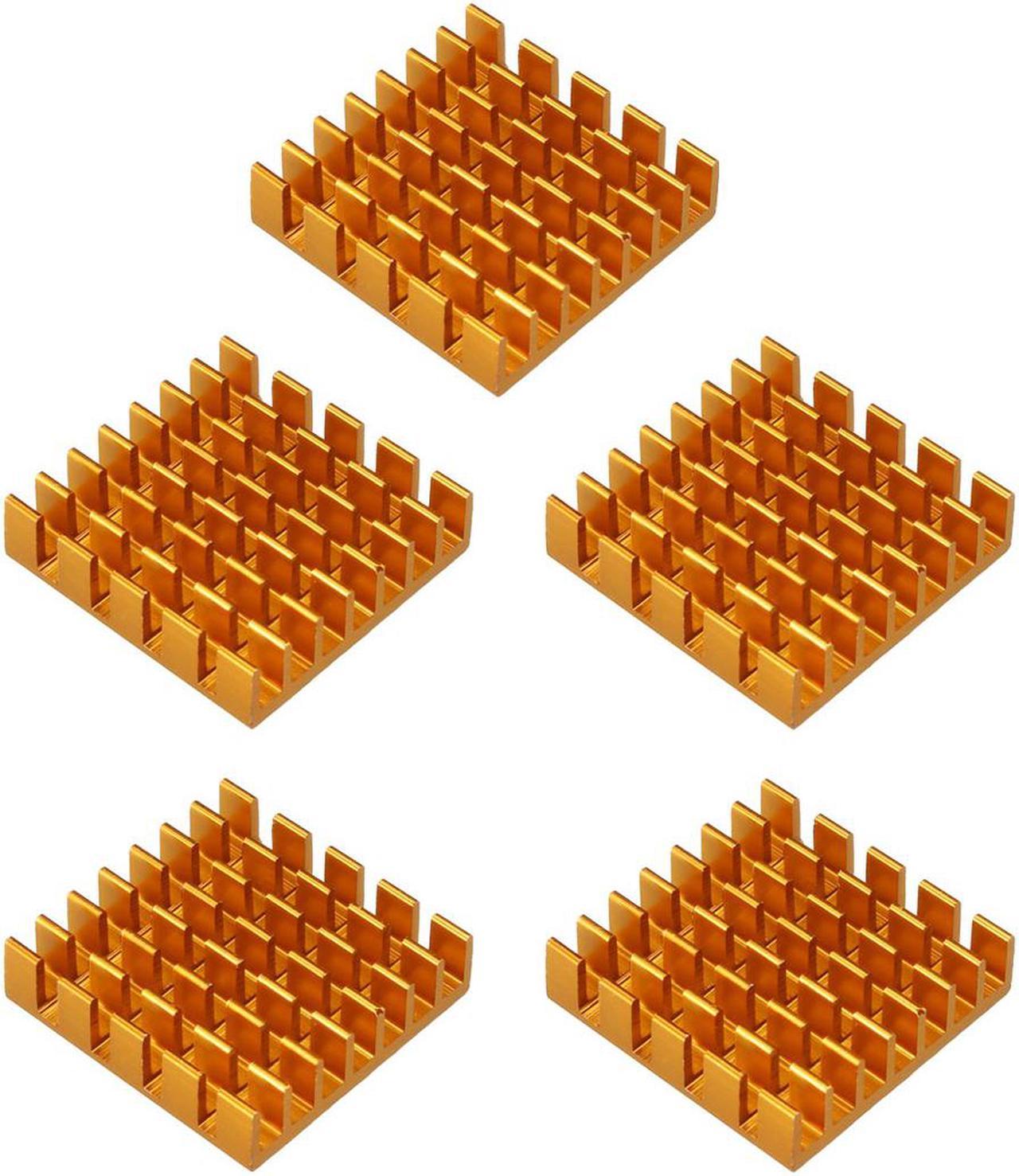 Aluminum Heatsink Cooler Circuit Board Cooling Fin Golden Tone 22mmx22mmx6mm 5Pcs for Led Semiconductor Integrated Circuit Device