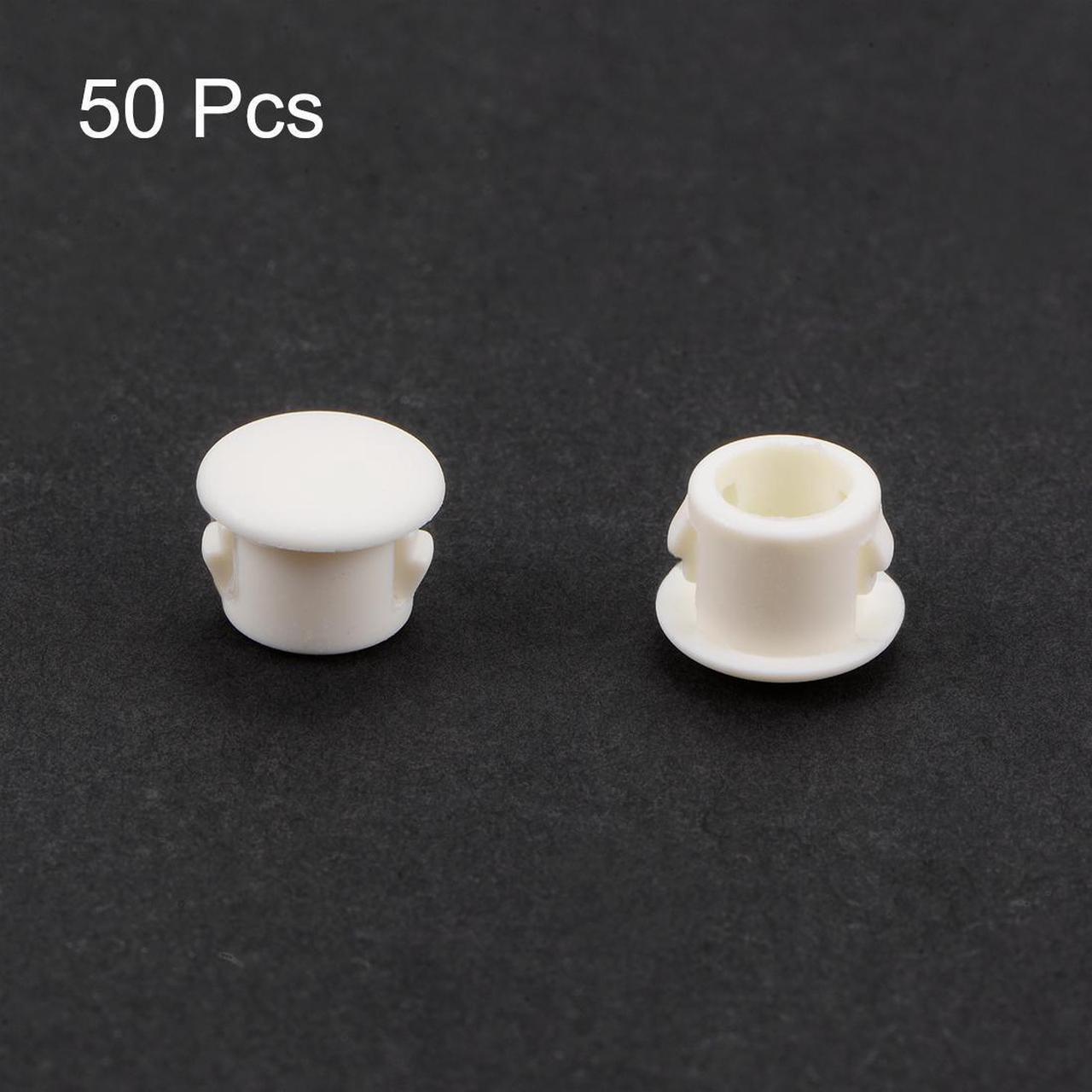 Hole Plugs White Plastic 6mm(1/4-inch) Snap in Locking Hole Tube Fastener Cover Flush Type Panel Plugs 50 Pcs