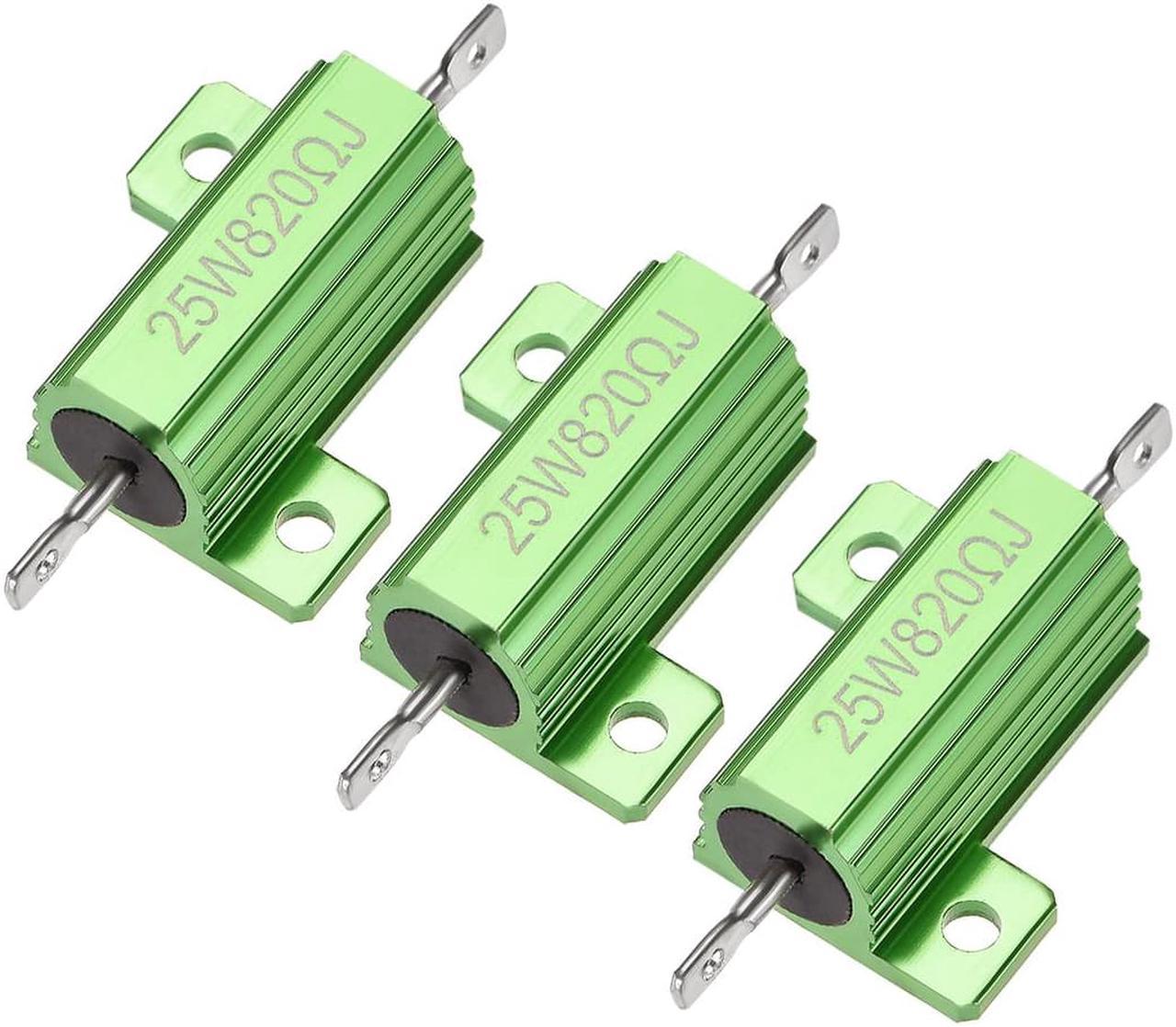 25W 820 Ohm 5% Aluminum Housing Resistor Screw Tap Chassis Mounted Aluminum Case Wirewound Resistor Load Resistor Green Tone 3 Pcs