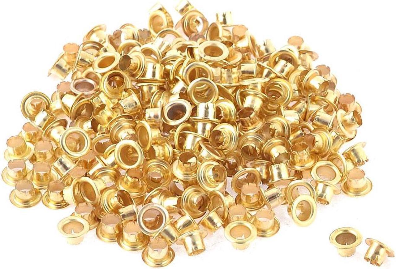 Unique Bargains 250 Pcs Metal Round Shaped Eyelet Grommet for Paper Gold Tone