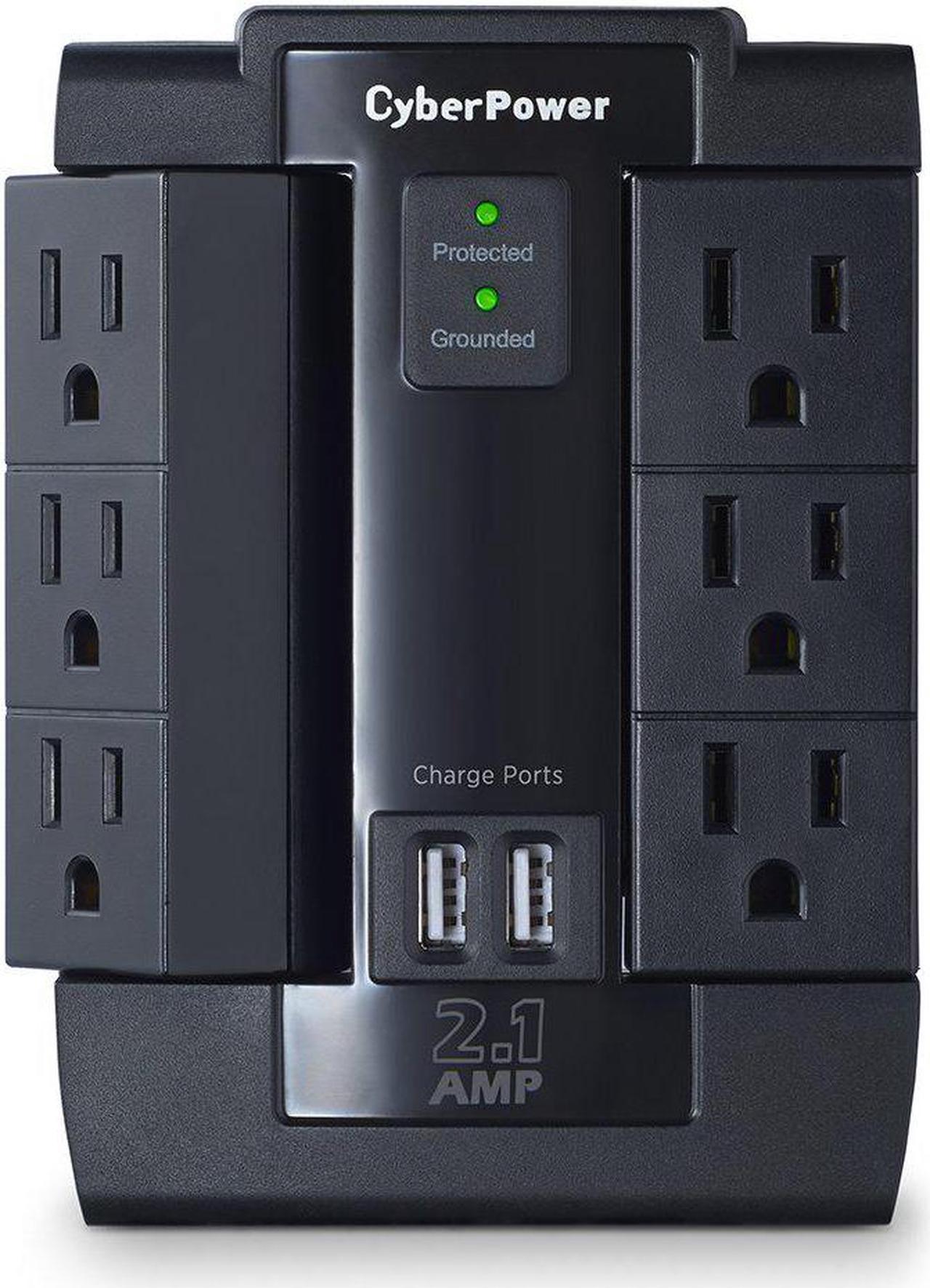 CyberPower CSP600WSU Surge Protector 6-AC Outlet Swivel with 2 USB (2.1A) Chargi