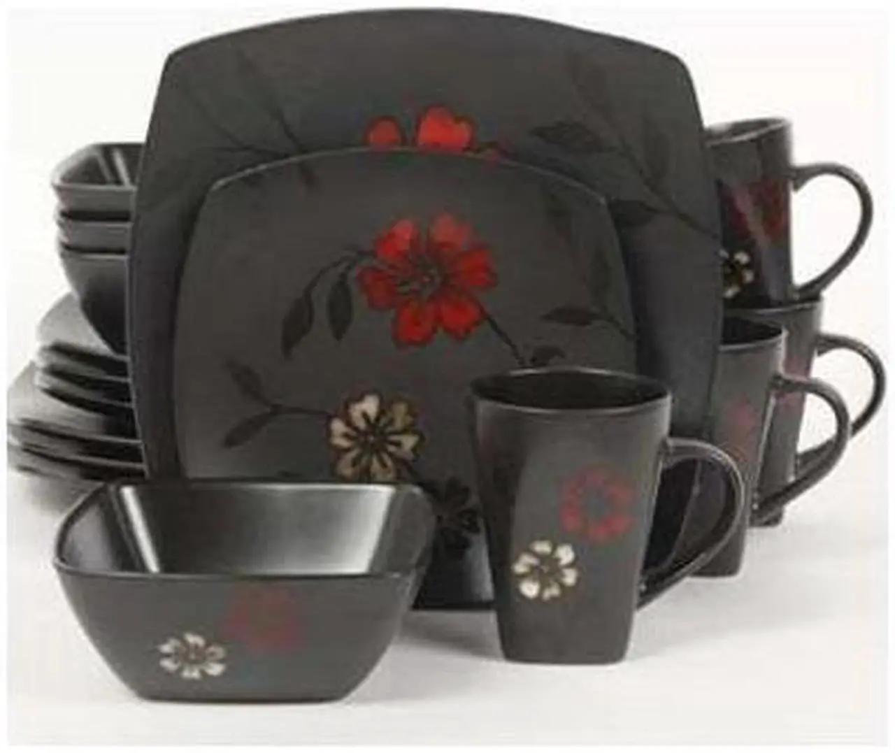 Alt view image 2 of 9 - Gibson Evening Blossom Reactive Glaze Stoneware Dinnerware Set,16 Piece