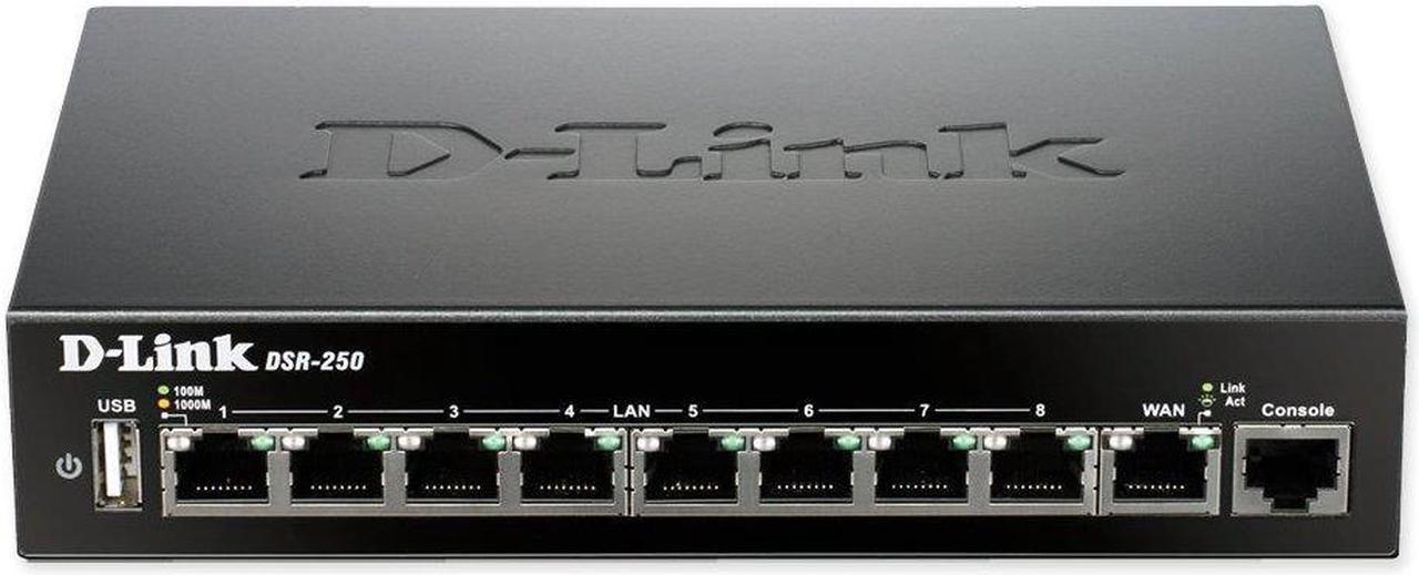 D-LINK SYSTEMS DSR-250 WIRED SSL VPN ROUTER, 8 GIGABIT PORTS,  1 WAN. LIMITED LIFETIME WARRANTY.