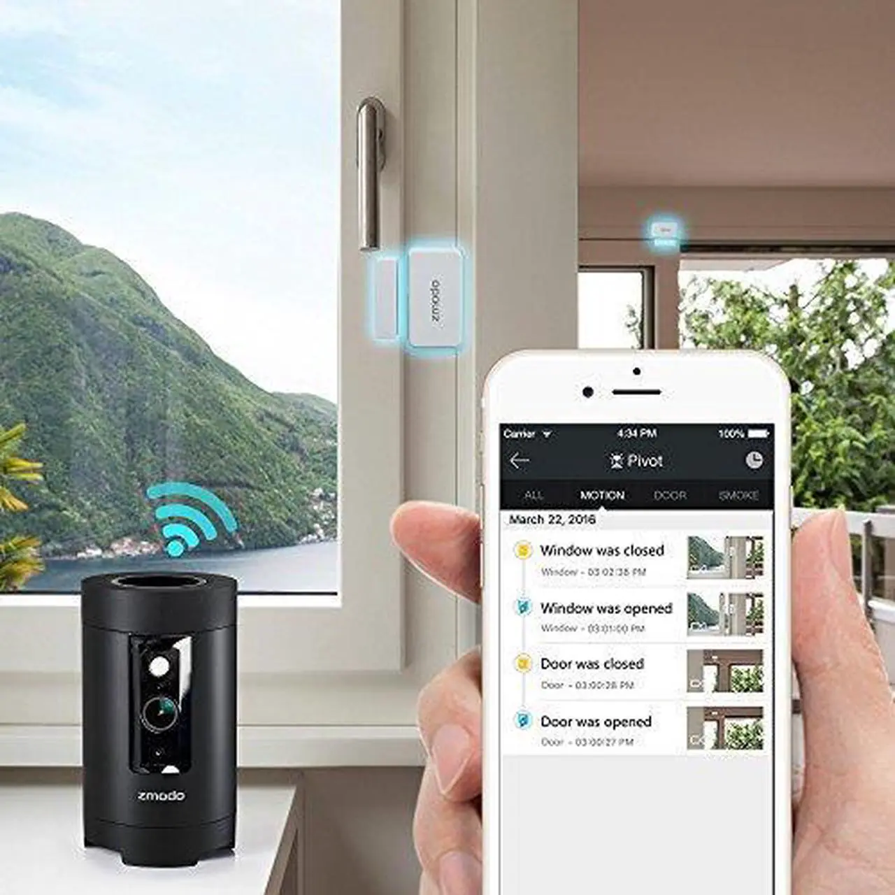 Alt view image 3 of 6 - Zmodo Pivot 360 Degree Rotating Wireless HD 1080p Security Camera and All-in-One Smart Home Hub with 2 Door / Window Sensors