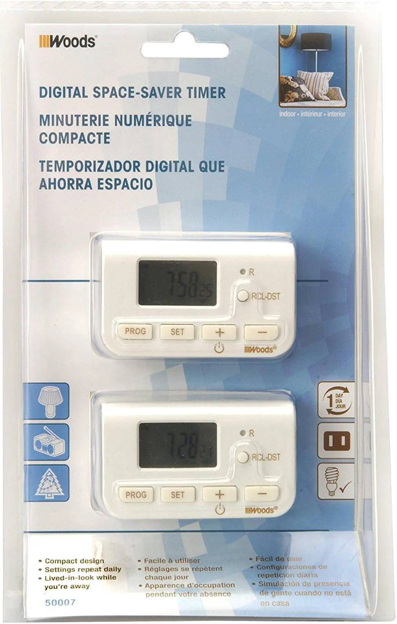 Alt view image 7 of 12 - Woods Slim Fit Simple Set Indoor Digital Daily Lamp Timer, White 2-Pack
