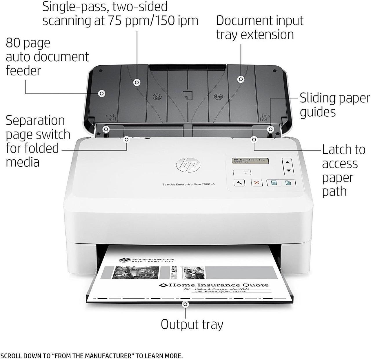 Alt view image 2 of 20 - HP Scanjet Enterprise Flow 7000 s3 Sheetfed OCR Scanner 600dpi