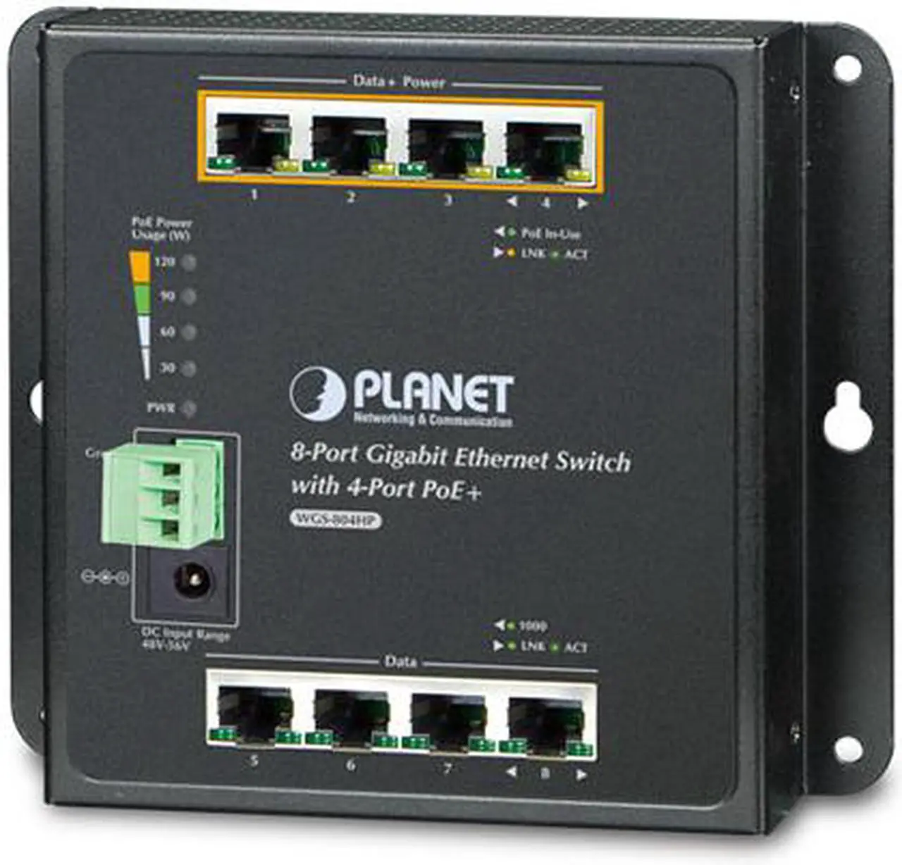 Main image of PLANET Technology - WGS-804HP - Planet 8-Port 10/100/1000T Wall Mounted Gigabit Ethernet Switch with 4-Port PoE+ - 8
