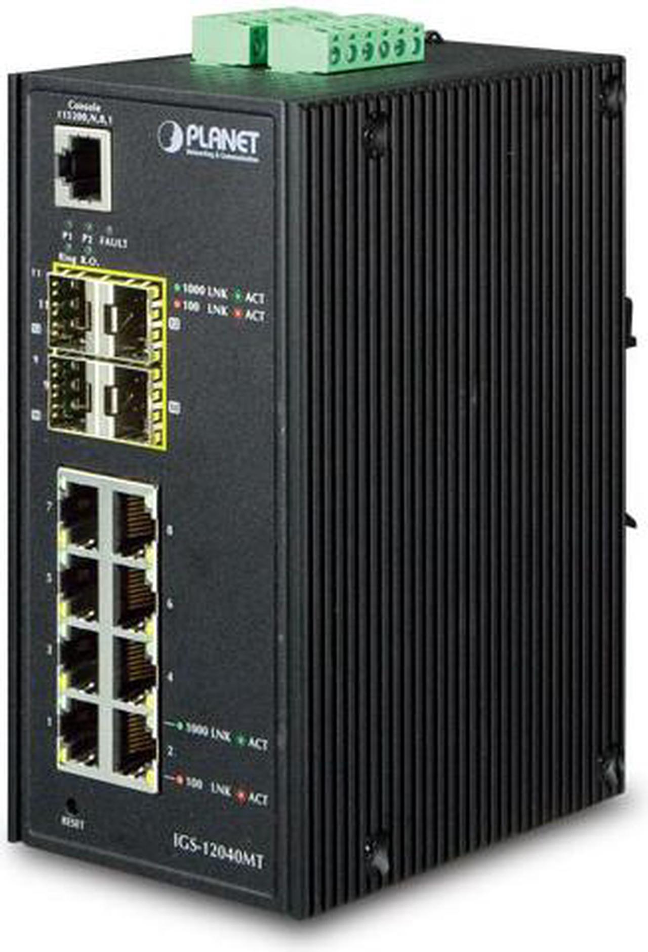 Planet IGS-12040MT Industrial 8-Port 10/100/1000T + 4-Port 100/1000X SFP Managed Switch (-40 ~ 75 Degrees C)