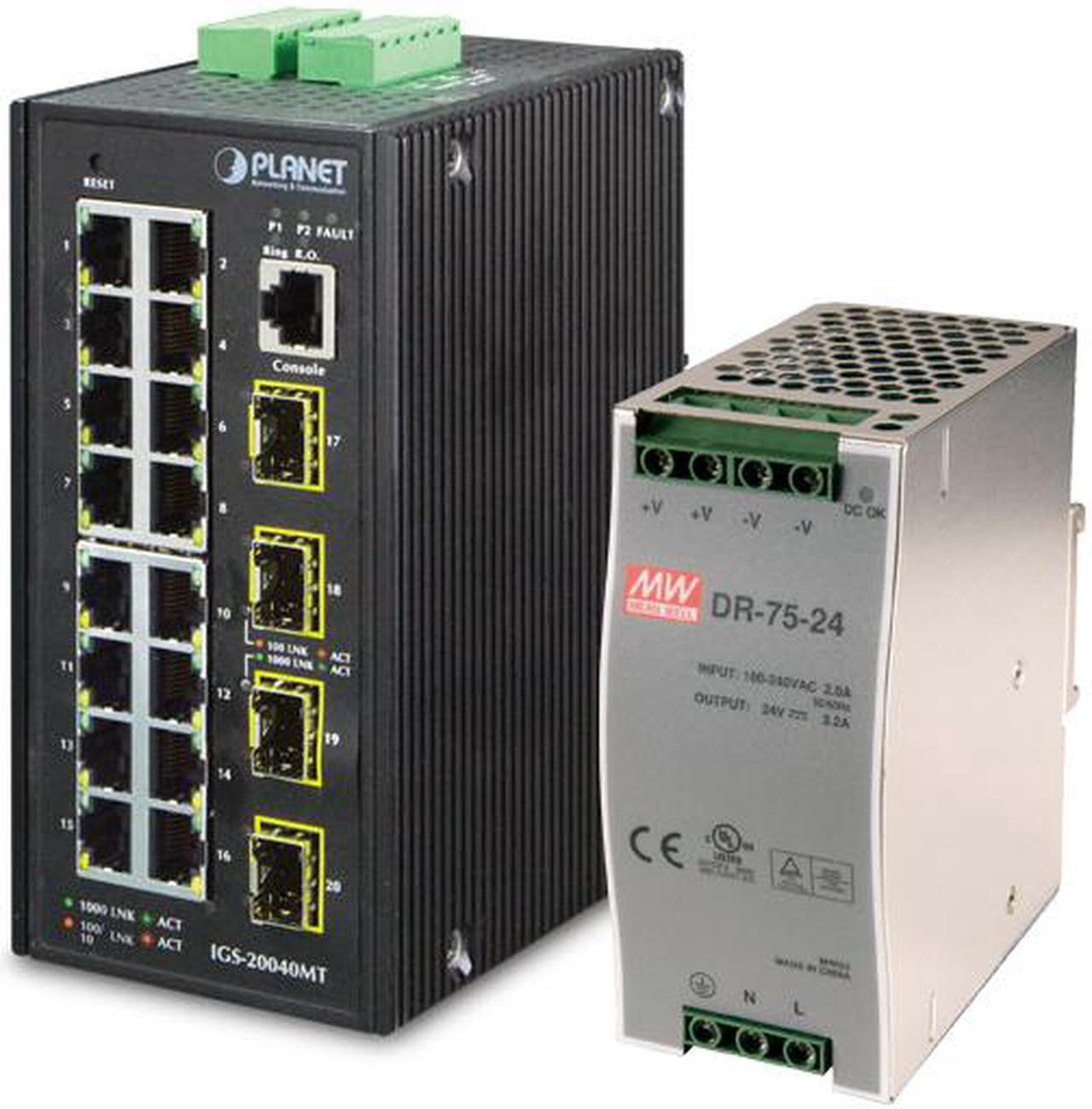 Main image of Planet IGS-20040MT L2+ Industrial 16-Port 10/100/1000T + 4 100/1000X SFP Managed Switch (-40 ~ 75 degrees C)
