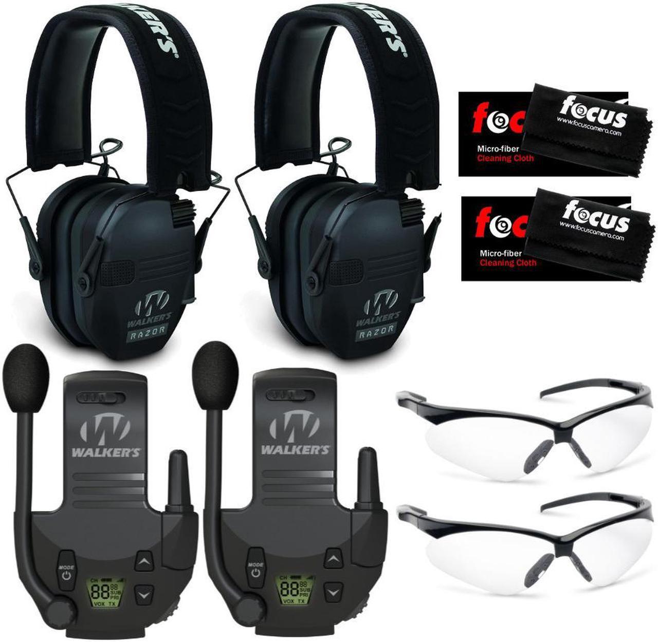 Main image of Walkerâ€™s Razor Slim Electronic Muffs (Black) 2-Pack w/ Walkie Talkies & Glasses