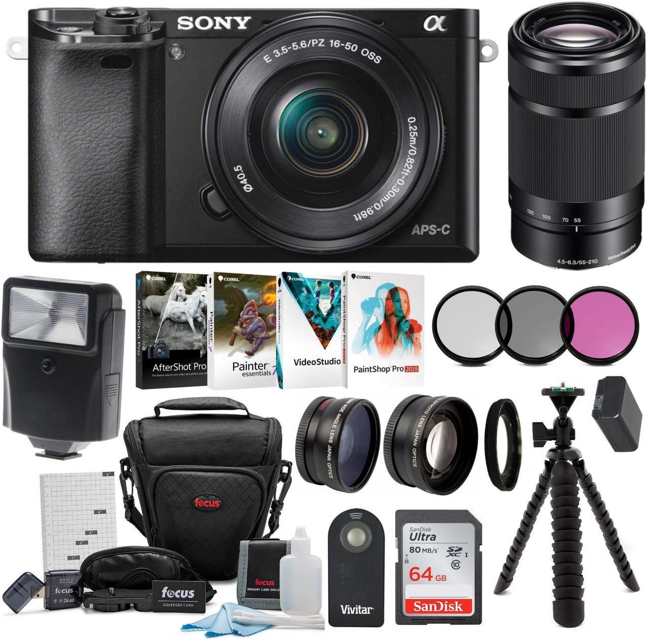 Main image of Sony a6000 Mirrorless Camera with 16-50mm and 55-210mm Lens (Black) Bundle