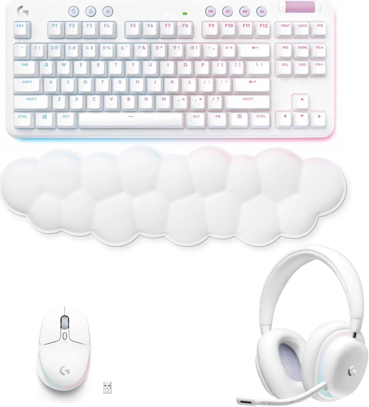 Main image of Logitech G735 Wireless Gaming BT Headset w. LIGHTSYNC RGB + G705 Gaming Mouse + G715 Wireless Tactical Gaming Keyboard (White Mist)